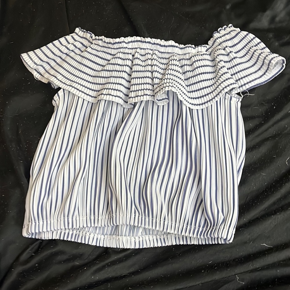 off the shoulder stripped ruffle top